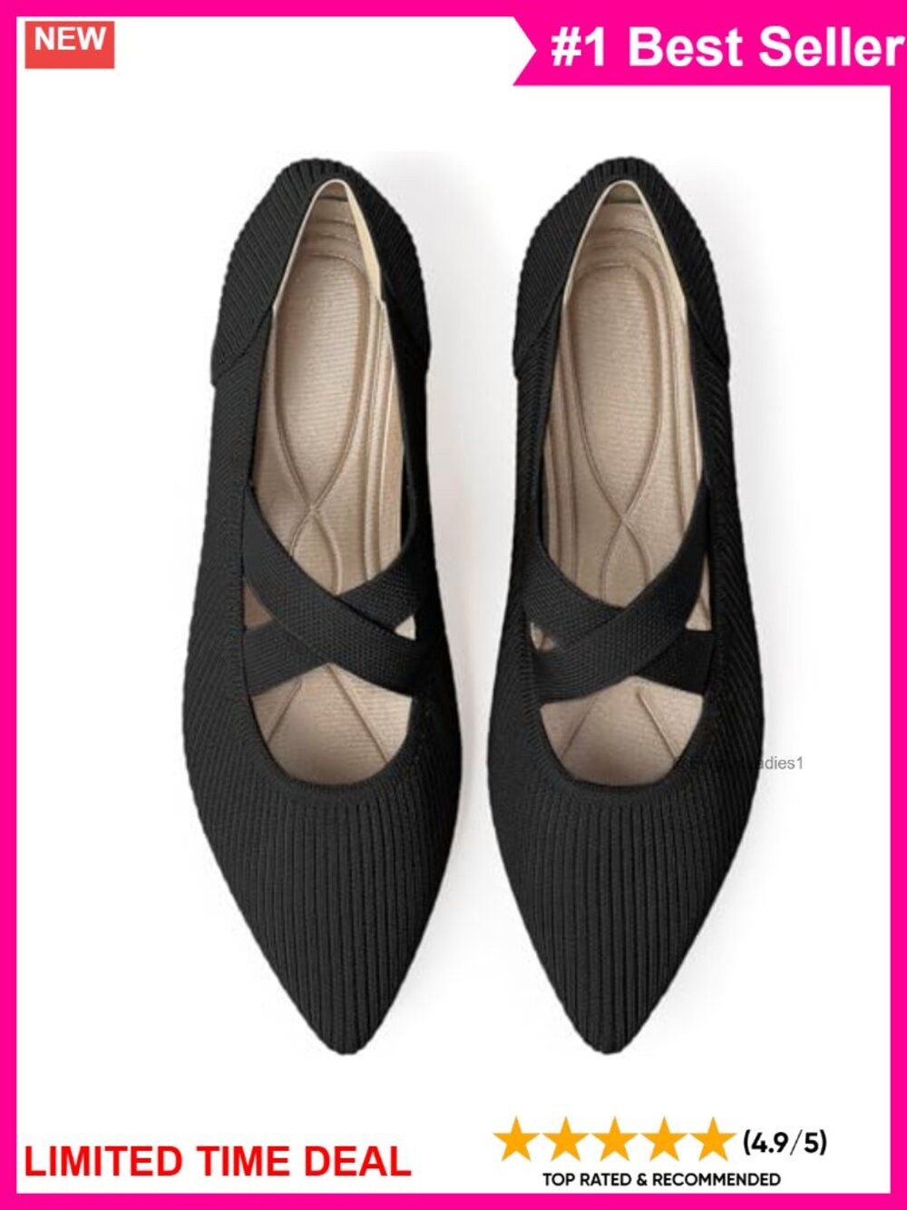 Knit Mary Jane Ballet Flats Pointed Toe Slip-On Comfortable Work Shoes